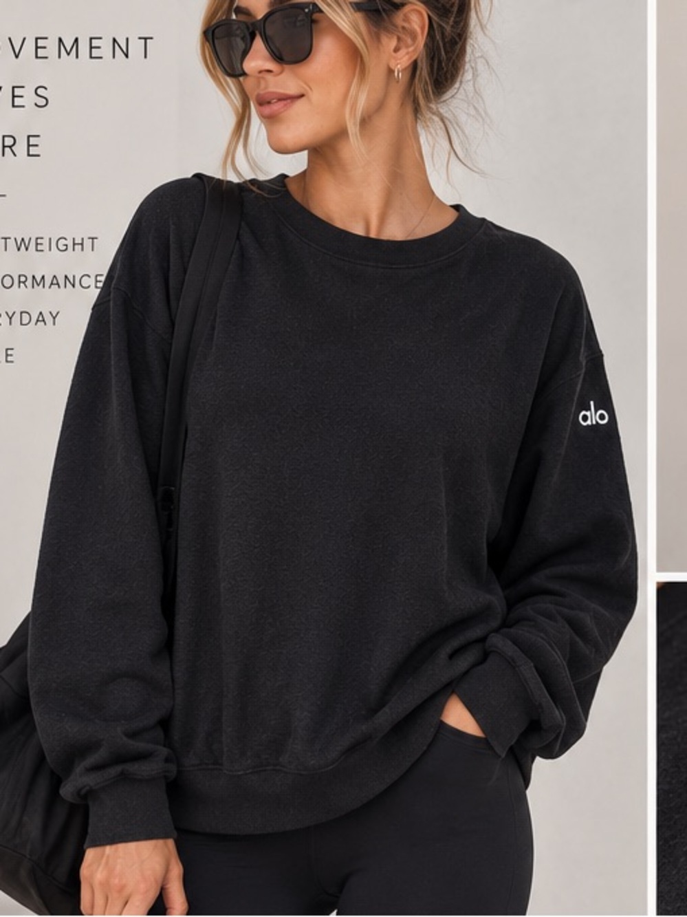 Alo Yoga Black Lightweight Crewneck Pullover Long Sleeve Oversized Athleisure